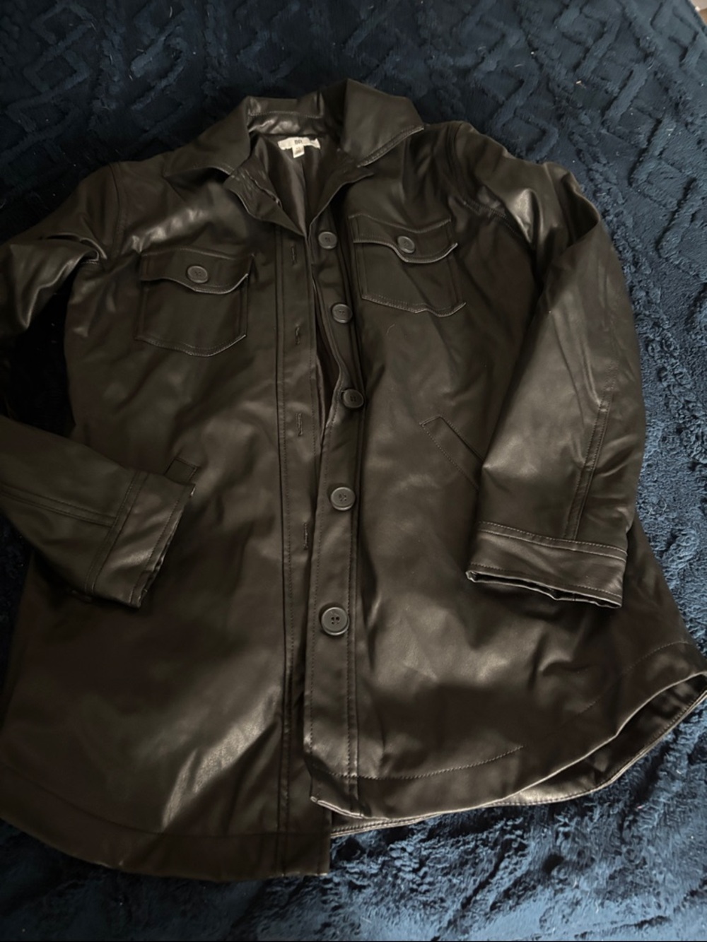Women’s Black Leather Button-Front Jacket BP XS